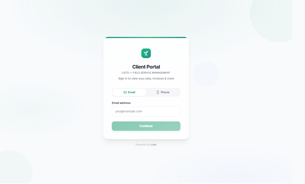 Client Portal sign-in with email and phone options